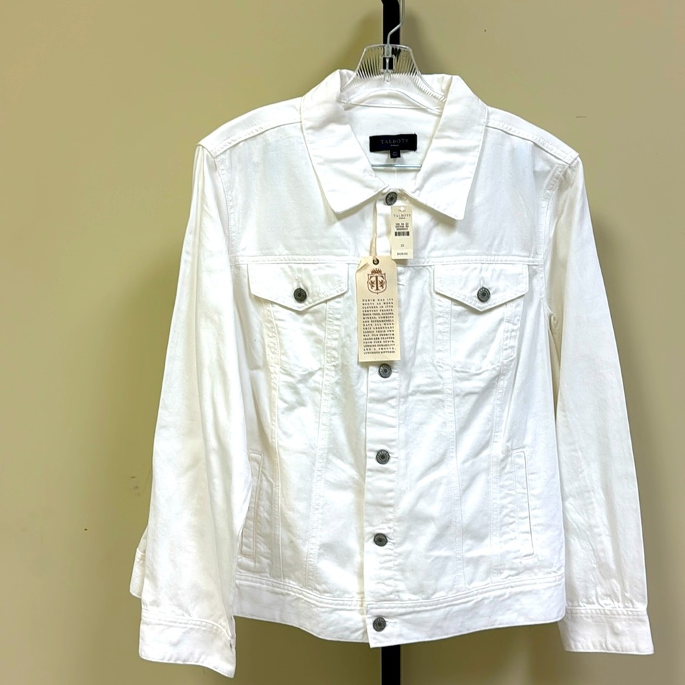 Talbots plus size white denim jacket.